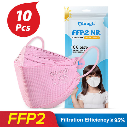 Black FFP2 kids mask with ear loops, shown next to its packaging for a 10-piece pack. - Image 29
