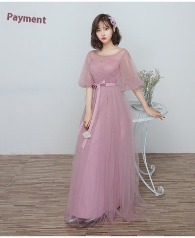 Vestido Largo para Damas de Honor en Cameo Brown - Malla y Satén Cómodo - Image 33