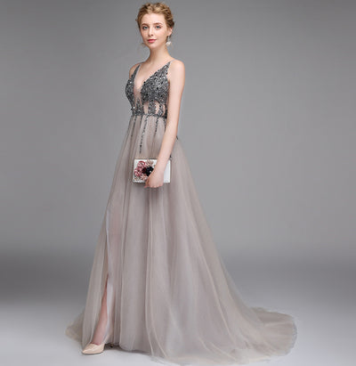 Vestido de Noche Escotado en V Primavera Otoño para Banquetes - Image 3