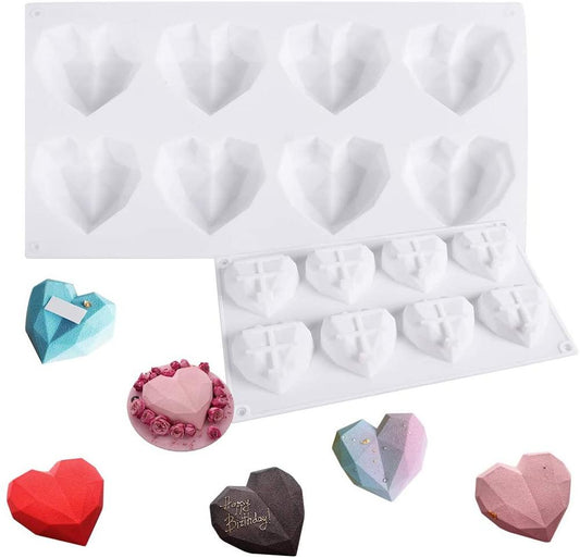 Molde de Silicona para Pastel en Forma de Corazón Diamante - 8 Piezas