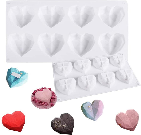 Molde de Silicona para Pastel en Forma de Corazón Diamante - 8 Piezas