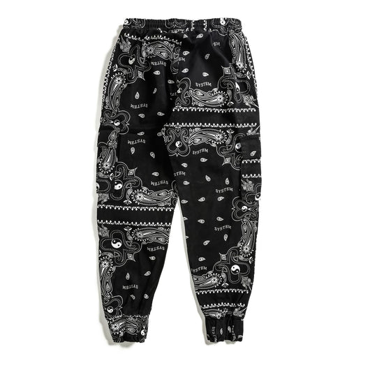 Pantalones Casuales Negros con Estampado de Flor de Anacardo y Bolsillos - Image 2