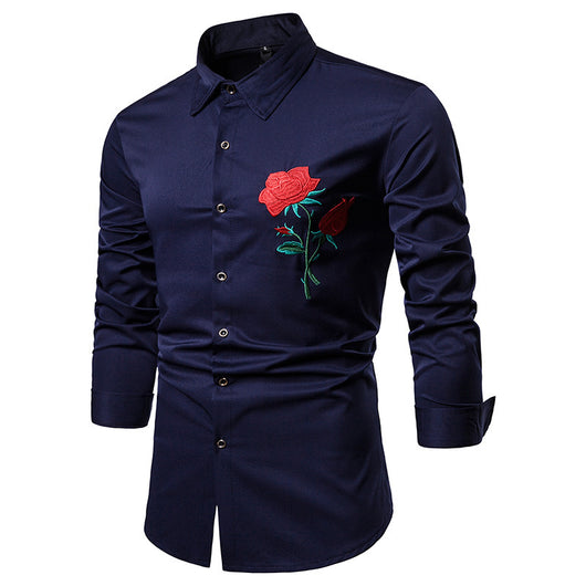 Camisa Manga Larga Estilo Étnico con Bordado de Rosas para Hombre Talla Grande - Image 3