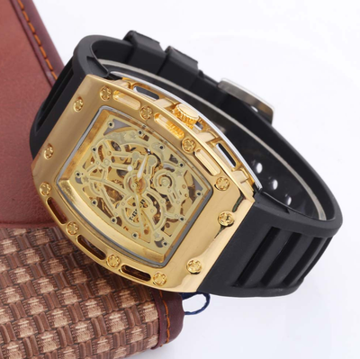 Reloj Automático Hombre con Esfera Transparente Barril - Correa de Cuero