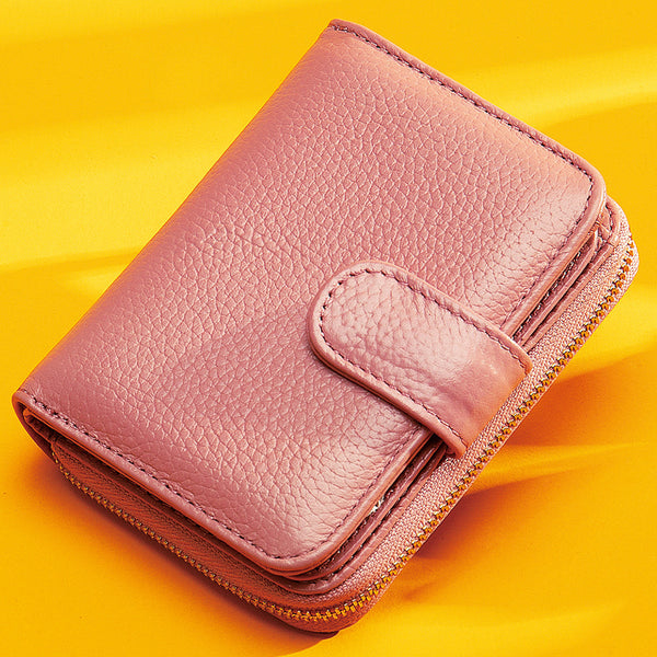 Billetera Coreana de Cuero Genuino para Mujer - Diseño Minimalista