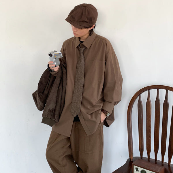 Camisa Vintage Manga Larga Estilo Japonés - Unisex Colores Sólidos