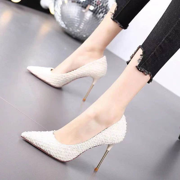 Tacones Blancos Stiletto de Punta Fina para Mujer