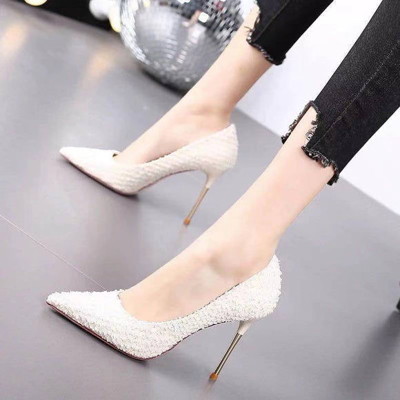 Tacones Blancos Stiletto de Punta Fina para Mujer