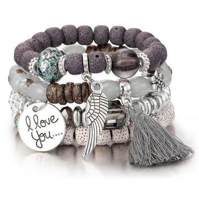Pulsera Cristal Piedra Volcánica Multicapa con Borla Ala para Mujer - Image 9