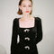 Vestido Negro de Terciopelo con Detalles Dorados Mariposa