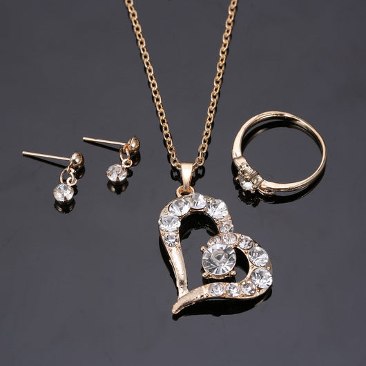 Conjunto de Collar y Aretes de Corazón con Cristales Brillantes - Image 2