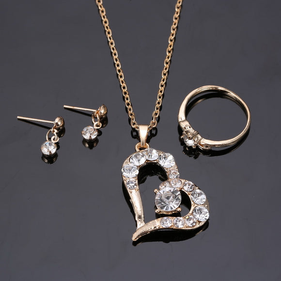 Conjunto de Collar y Aretes de Corazón con Cristales Brillantes