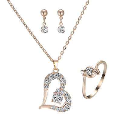 Conjunto de Collar y Aretes de Corazón con Cristales Brillantes