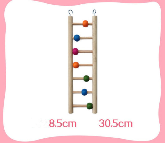 Colorful wooden aerial ladder with five rungs and vibrant beads, featuring metal hooks for birds or hamsters. - Image 20