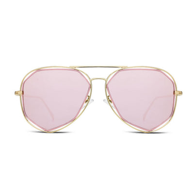 Black aviator-style sunglasses with dark gray polarized lenses and a unique double-rim frame on a white background. - Image 2