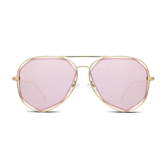Black aviator-style sunglasses with dark gray polarized lenses and a unique double-rim frame on a white background. - Image 2