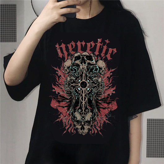 Playera Gótica Unisex Estampada Cuello Redondo Manga Corta Oversize - Image 2