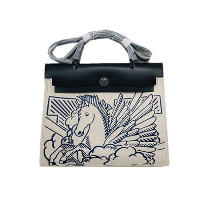 Bolso Kelly Canvas y Cuero con Correa Diagonal - Diseño Pegasus Graffiti - Image 10