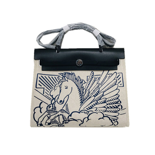 Bolso Kelly Canvas y Cuero con Correa Diagonal - Diseño Pegasus Graffiti - Image 10