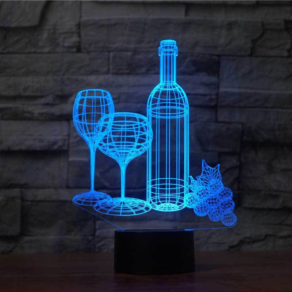 Lámpara Nocturna 3D Botella de Vino con Luz Multicolor