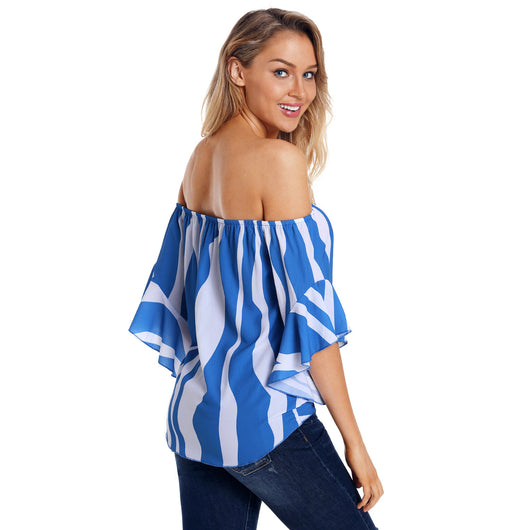 Blusa de Verano Elegante con Cuello Tubo y Mangas Trompeta a Rayas - Image 16