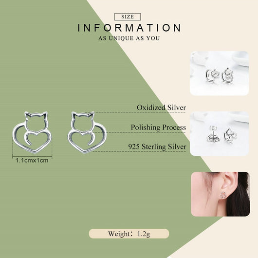 Aretes de Plata Gato Hueco Mujer Plata 925 - Image 3