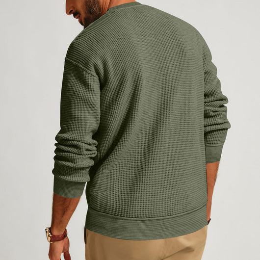 Camiseta Henley Suelta de Algodón Texturizado Manga Larga - Image 33