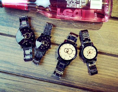 Reloj de Pareja Diseño Giratorio Negro Cuarzo - Image 6