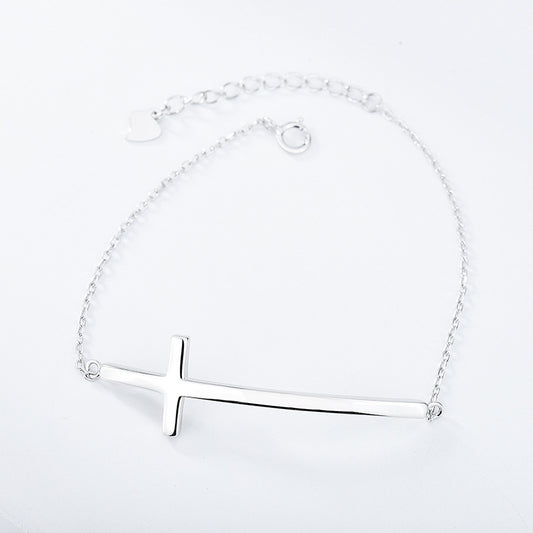 Pulsera de Plata Esterlina con Cruz Brillante para Mujer - Image 2