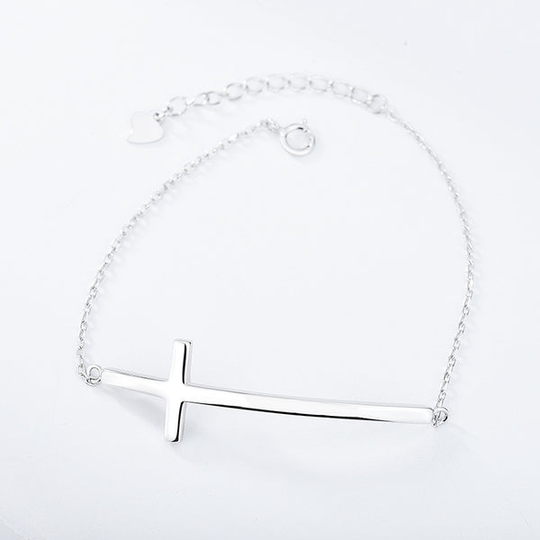 Pulsera de Plata Esterlina con Cruz Brillante para Mujer