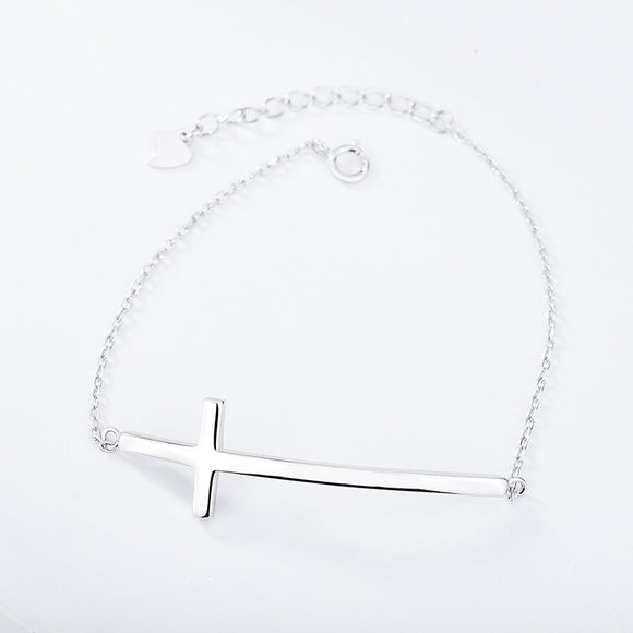 Pulsera de Plata Esterlina con Cruz Brillante para Mujer