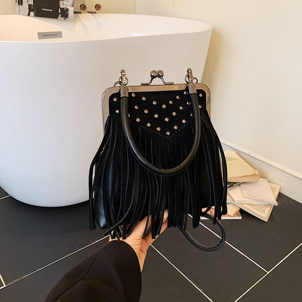 Bolsa Retro de Hombro para Mujer con Remaches y Borlas