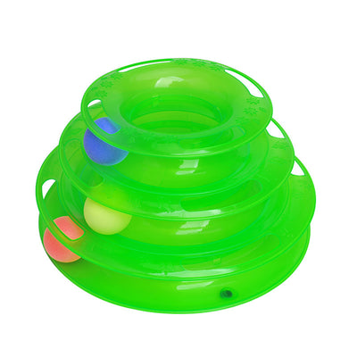 Pink four-layer cat turntable toy with colorful balls on each track, measuring 16cm high and 29cm wide. - Image 9