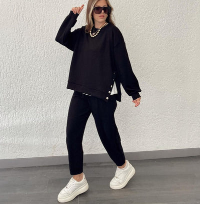Conjunto Deportivo Casual: Camisa Manga Larga con Botones + Pantalón Ajustado