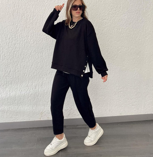 Conjunto Deportivo Casual: Camisa Manga Larga con Botones + Pantalón Ajustado
