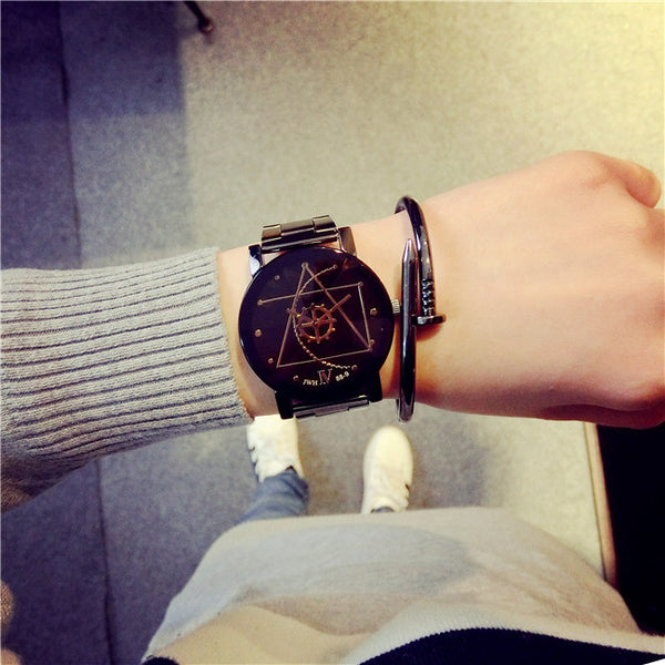 Reloj de Pareja Diseño Giratorio Negro Cuarzo