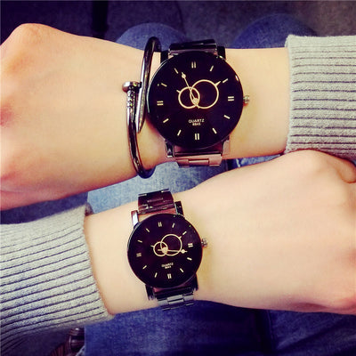 Reloj de Pareja Diseño Giratorio Negro Cuarzo - Image 3