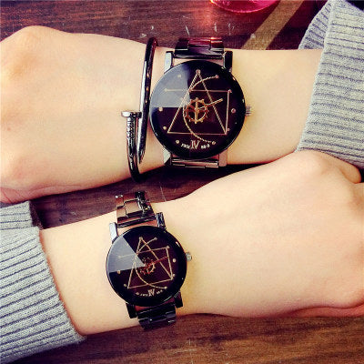 Reloj de Pareja Diseño Giratorio Negro Cuarzo