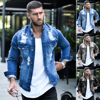 Chaqueta Denim Clásica con Solapa y Bolsillos Slim