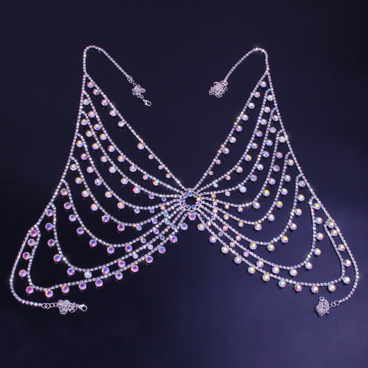 Cadena de Cuerpo Diamond Wave Multicolor - Joyería Sensual para Noches Especiales