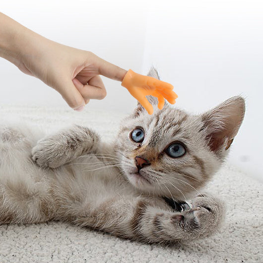Flesh-toned silicone miniature hand making a peace sign gesture, designed as a funny cat finger stall toy. - Image 2