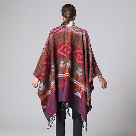 Chal Étnico Geométrico de Cachemira Gruesa con Diseño Tribal - Image 5
