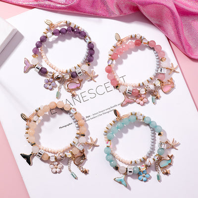 Pulsera Cola de Ballena Elástica Doble - Diseño Floral Retro con Estrella de Mar - Image 3