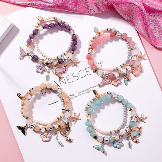Pulsera Cola de Ballena Elástica Doble - Diseño Floral Retro con Estrella de Mar - Image 3