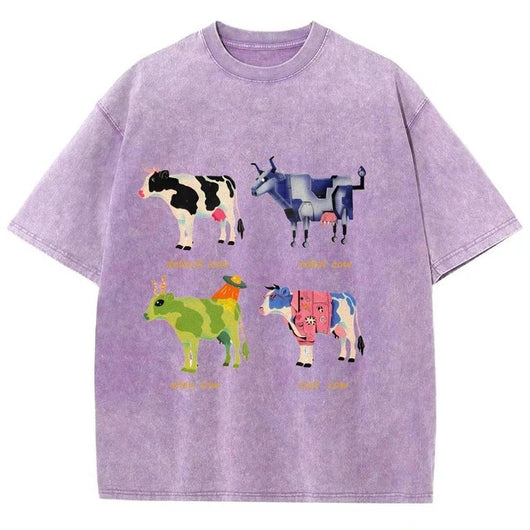 Playera Retro de Algodón con Estampado Divertido de Vaca para Hombre - Image 20