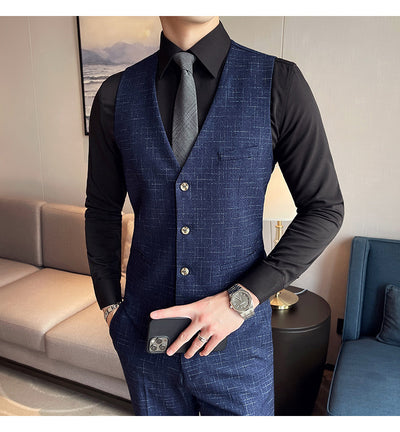 Traje de Esmoquin Tres Piezas Cuadros Mesh para Hombre - Image 15