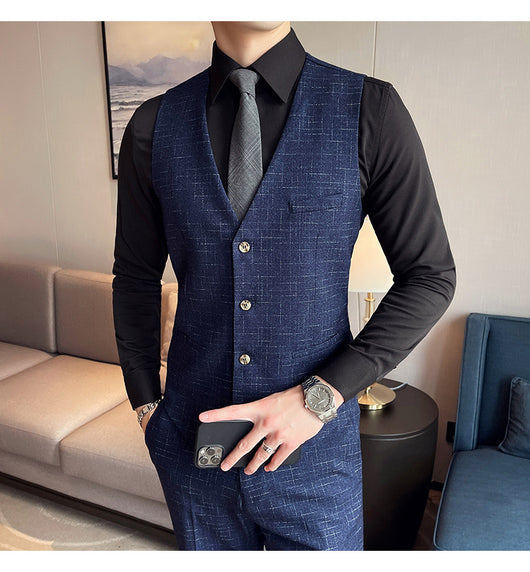 Traje de Esmoquin Tres Piezas Cuadros Mesh para Hombre - Image 15
