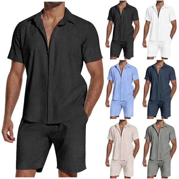 Camisa de Lino con Solapa Manga Corta para Hombre