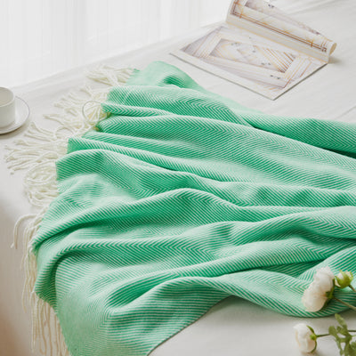 Manta Tejida Jacquard con Patrón de Onda y Flecos Espiga - Image 18