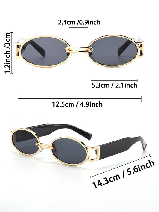 Retro small frame sunglasses with gold round frames and leopard print temples, held by a hand. - Image 12